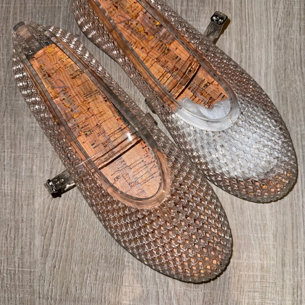 Clear Forever Jelly Flats with Cork Insole New Size 8 (fits larger)